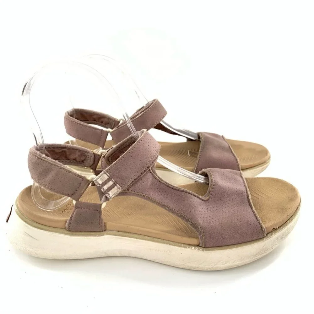 Dr Scholls sandals 7.5 37.5 purple suede Freeflow heel sticky strap orthopedic